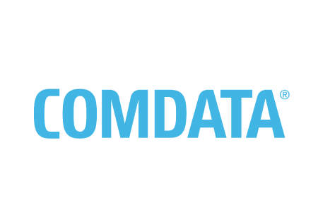 A blue and black logo for tomdata