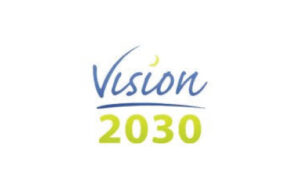 A logo of the word vision 2 0 3 0